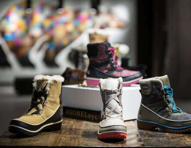 shoes on display at Sorel in NYC