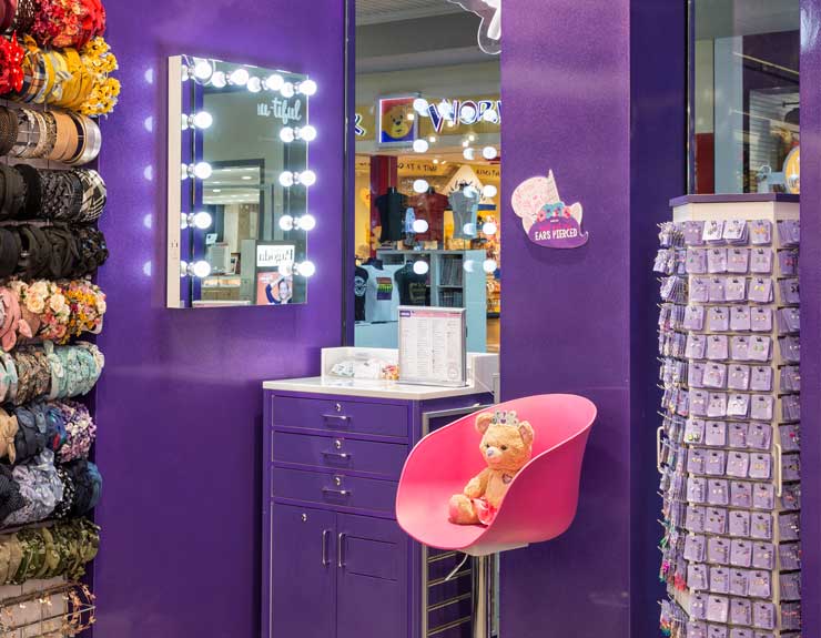 Ear piercing station is illuminated with bright lights