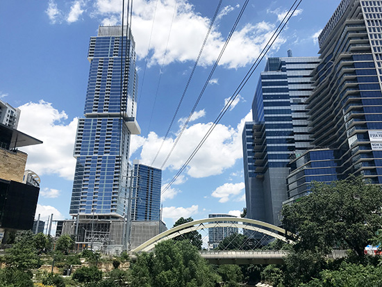 Austin’s greenways emerge from the city’s newly constructed high-rise landscape. (Shoal Creek)