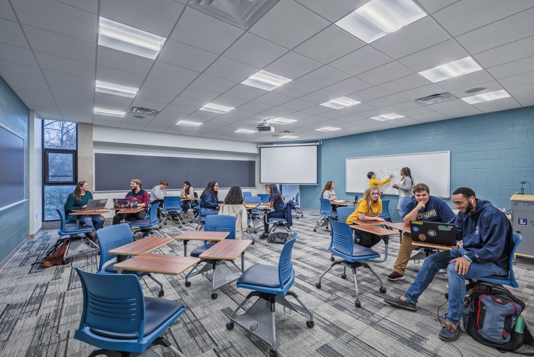 Lycoming College’s Academic Center consists of administrative, classroom, and lecture hall space on multiple floors and is one of the most popular buildings for collaborative learning.