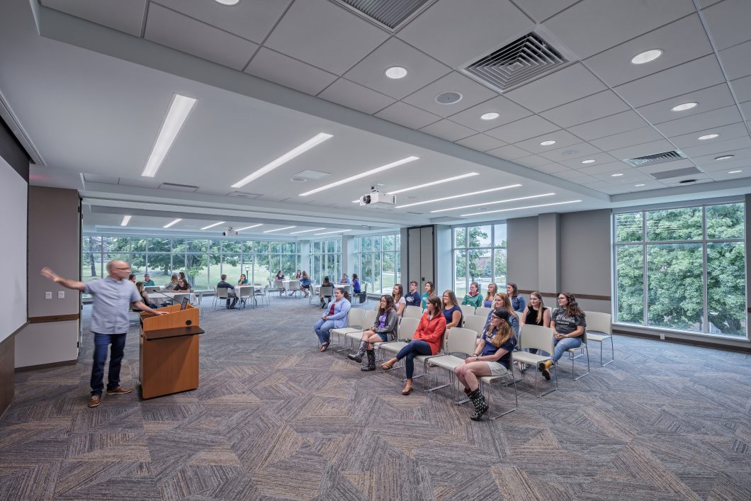 Students say live presentations, like this one at Saint Anselm College Roger & Francine Jean Student Center Complex, are important.