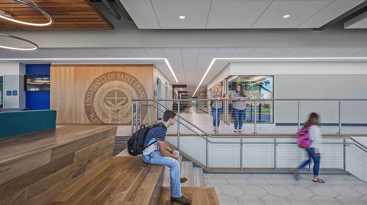 University of St. Francis students use the large feature stair