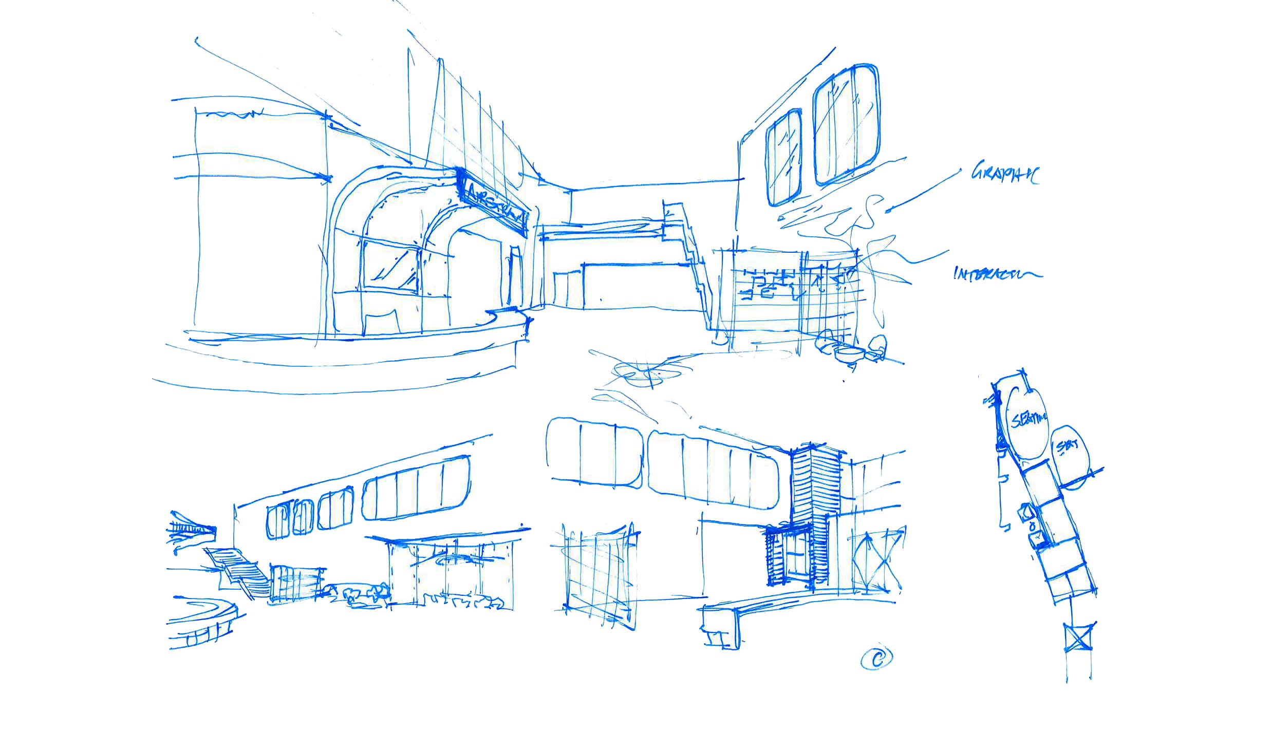 Sketches of Airstream's new lobby