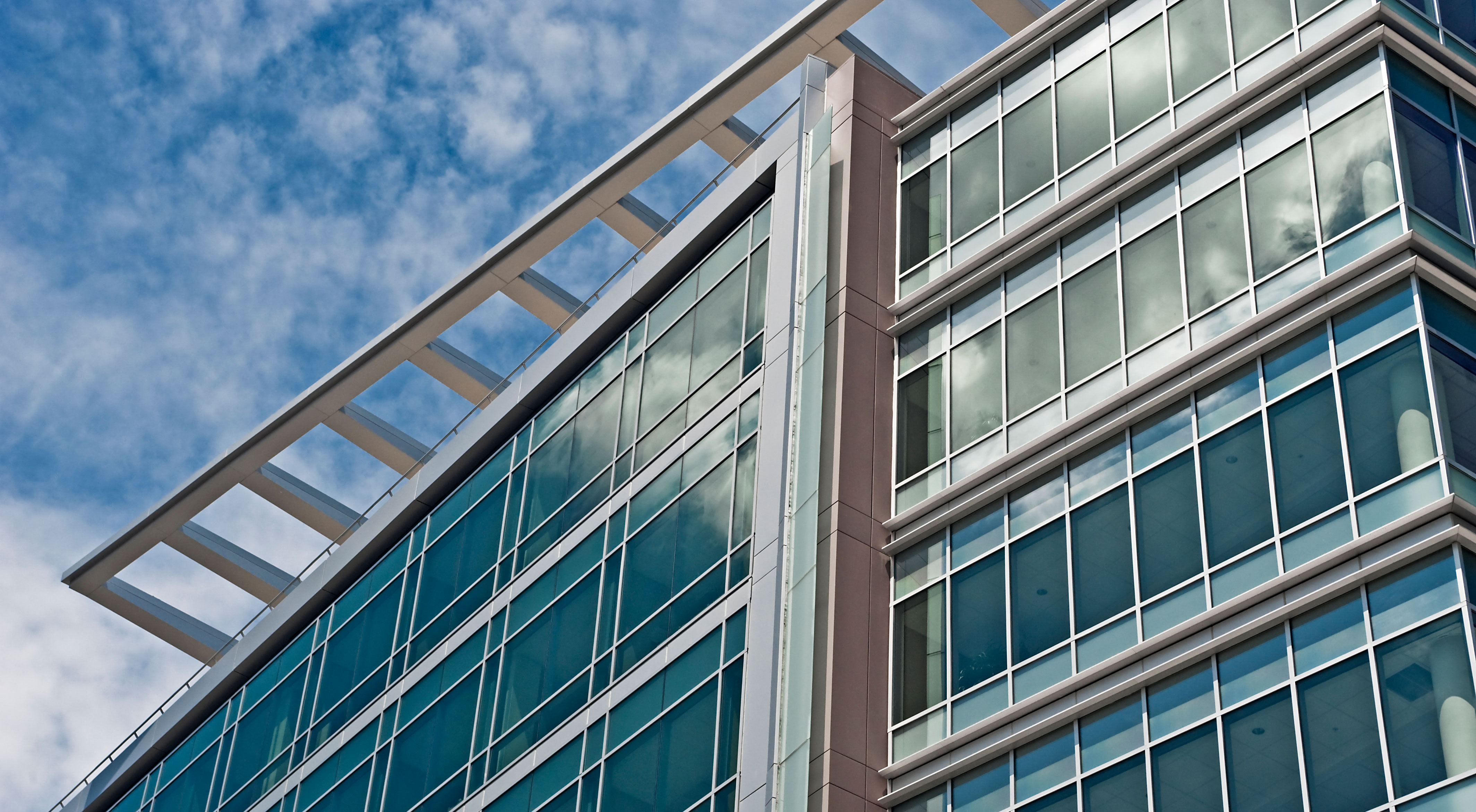 A close-up shot of CareSource's building windows