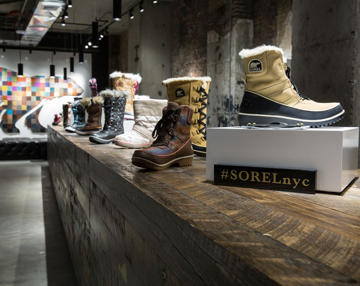 Shoes on display at Sorel store in NYC