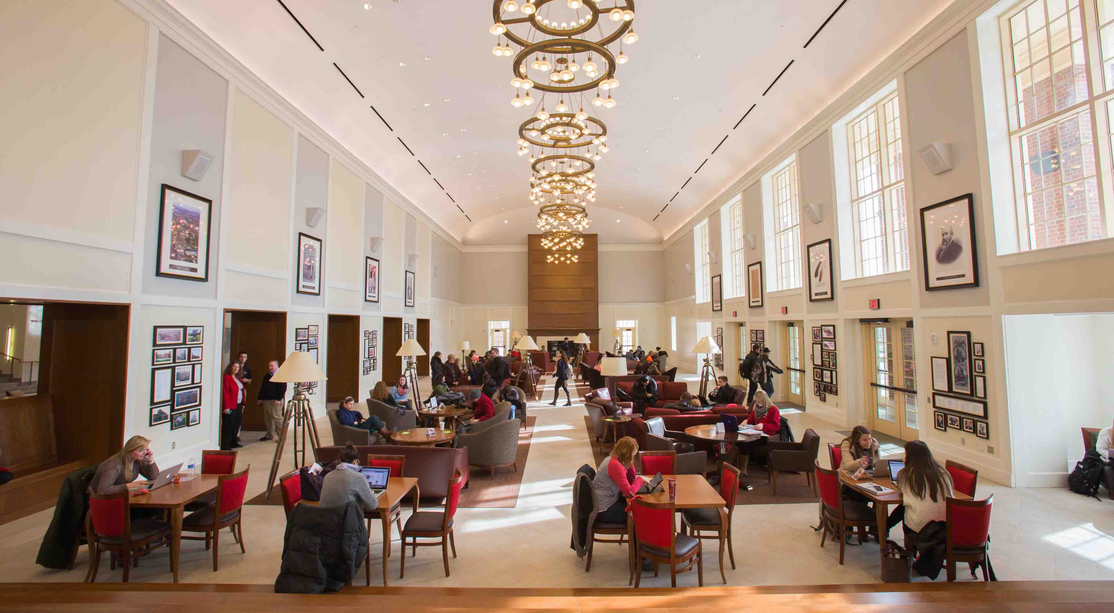 Students sitting in the Shade Family Room at Miami University's Armstrong Student Center