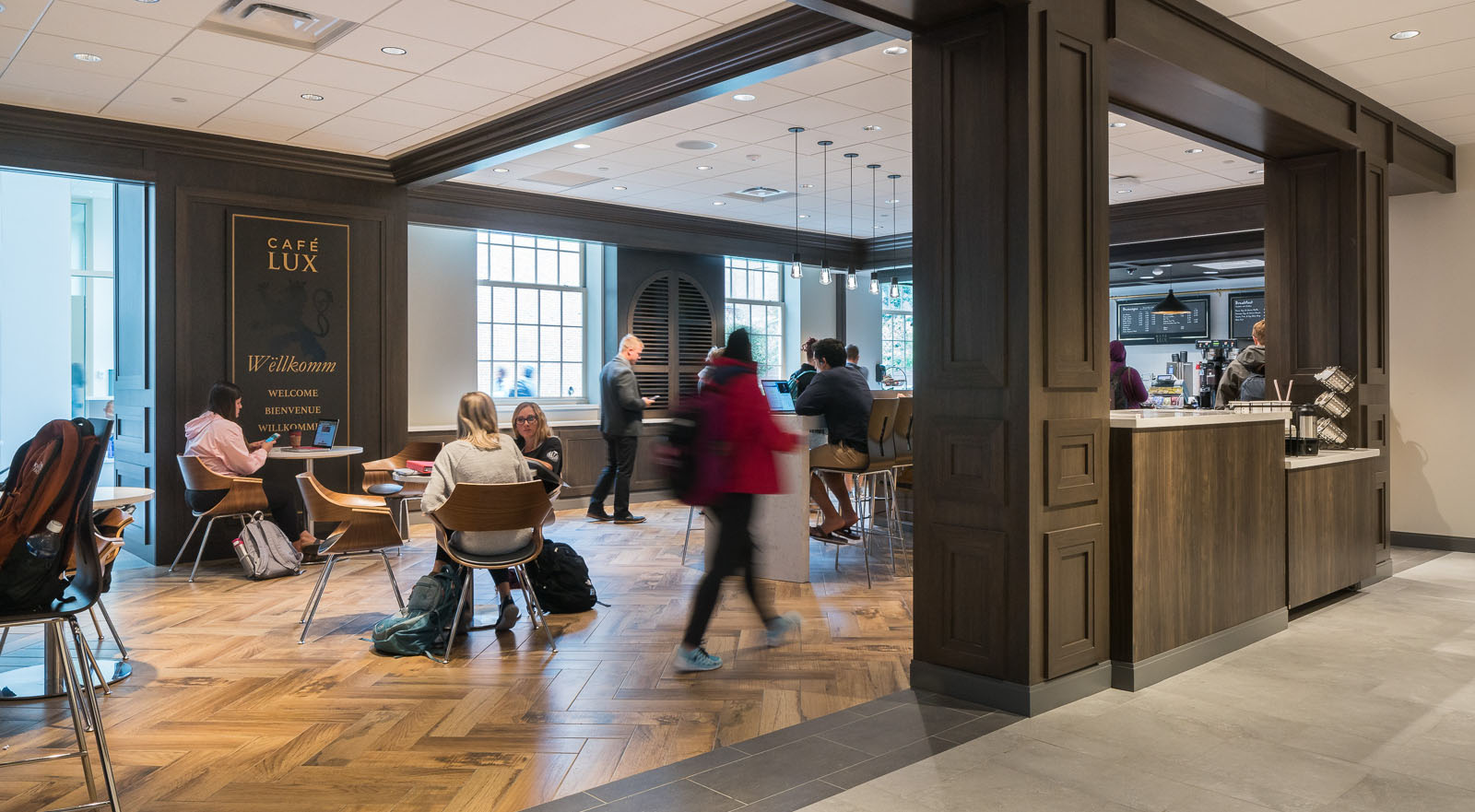 Students milling around Cafe Lux at Miami University