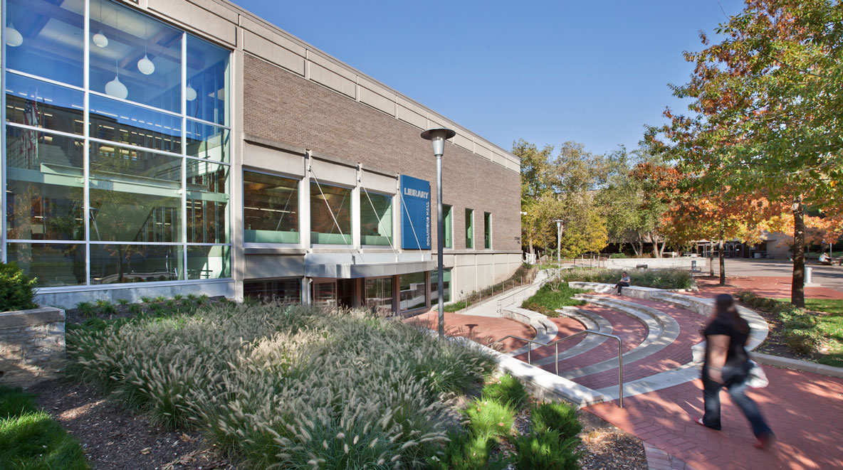 Exterior view of amphitheater entrance to Library at Columbus State Community College