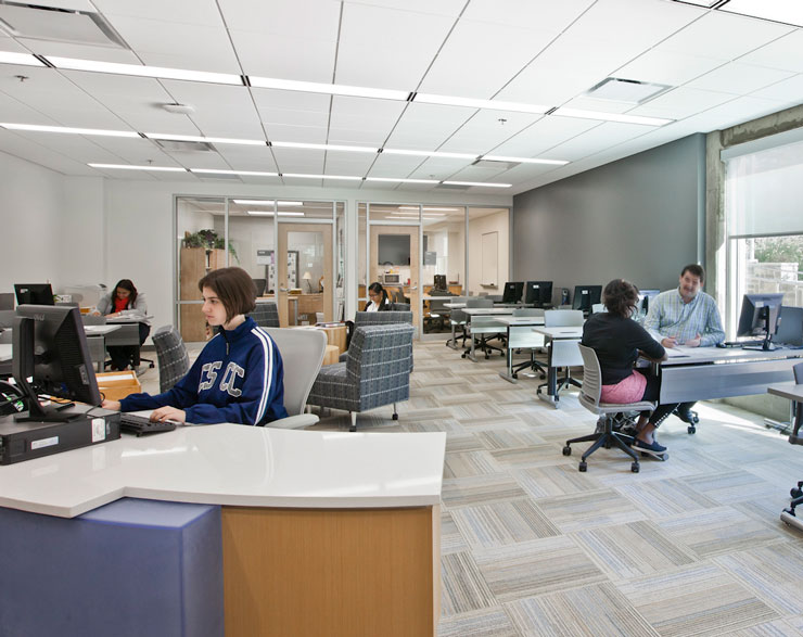 Interior view of resource area at Columbus State Community College Library