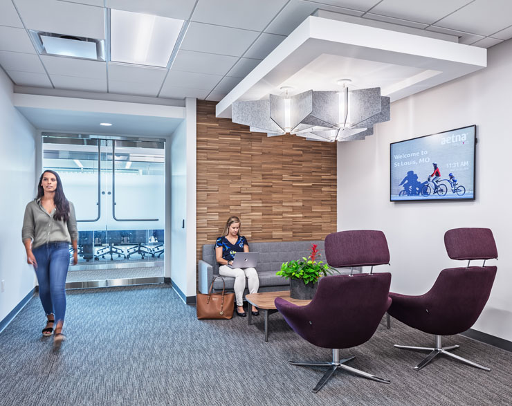 View of small workstation within Aetna's newly renovated office