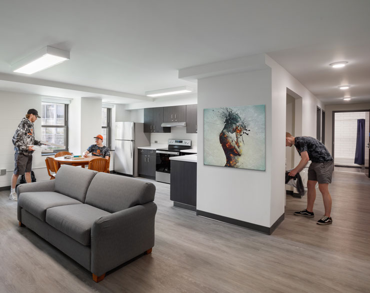 Students in their four-person suite in Miller Hall at Heidelberg University