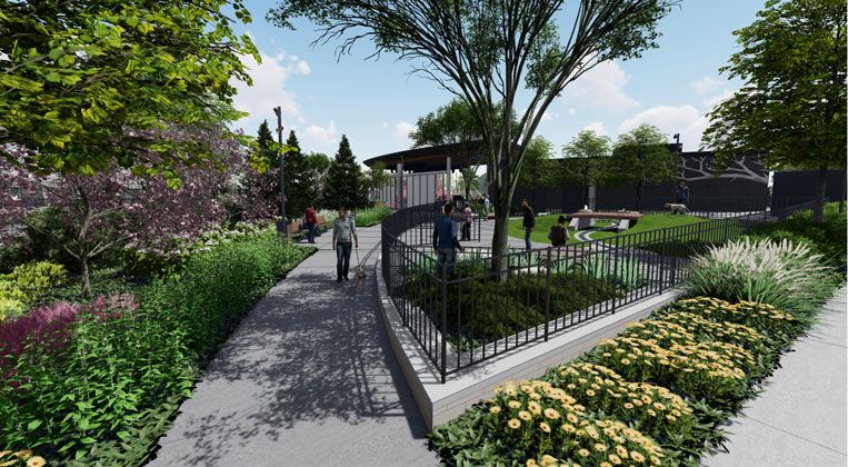 Rendering of the dog park located within Blue Ash's new Towne Square
