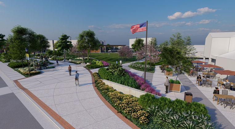 Entrance to the Bicentennial Veteran's Memorial and new Towne Square in Blue Ash