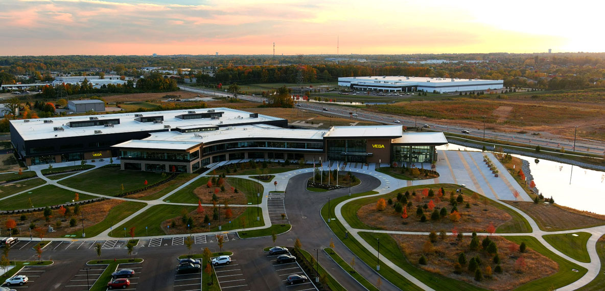 Aerial view of VEGA Americas new campus in Mason, Ohio.