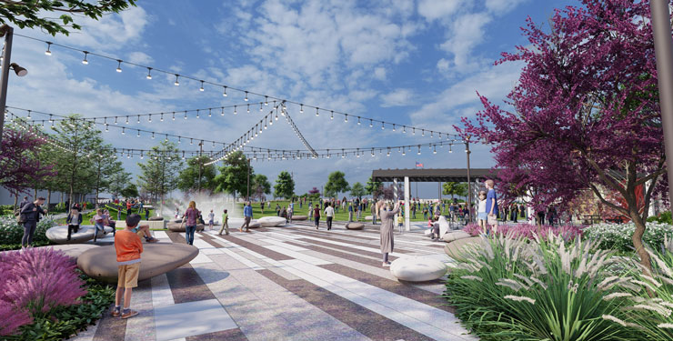 Rendering of open gathering space within the City of Blue Ash's new Towne Square