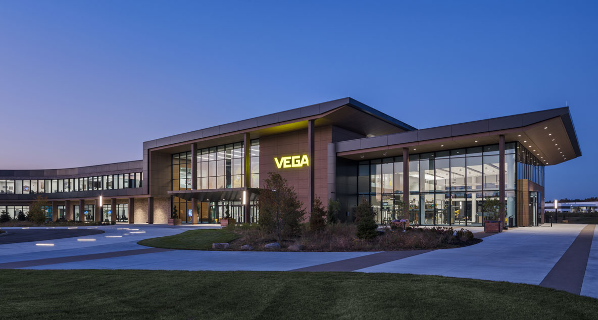 Exterior of VEGA Americas new North American Headquarters at dawn