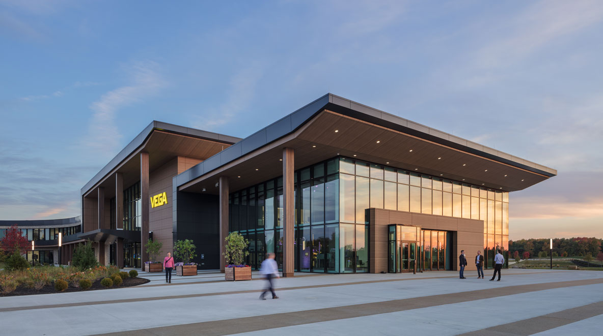 Dynamic shot of the exterior of VEGA Americas North American Headquarters