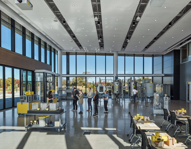 Visitors exploring the display room at VEGA Americas North American Headquarters