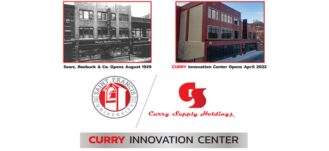 Image of the Curry Innovation Center in 2022 and before the partnership in 1929