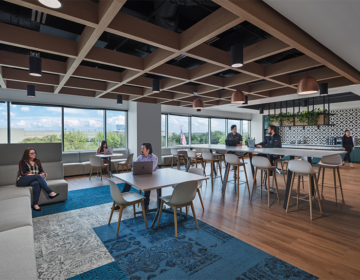 Forcepoint's common room includes plenty of seating for employees to sit on and converse with coworkers.