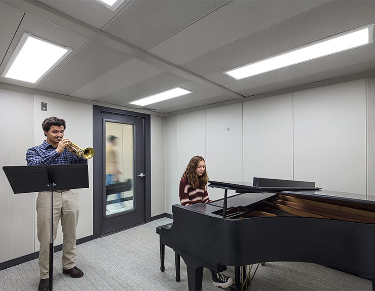 Lycoming College Trachte Music Center has soundproof rooms for students who need to practice their music or just want a quiet place to play.