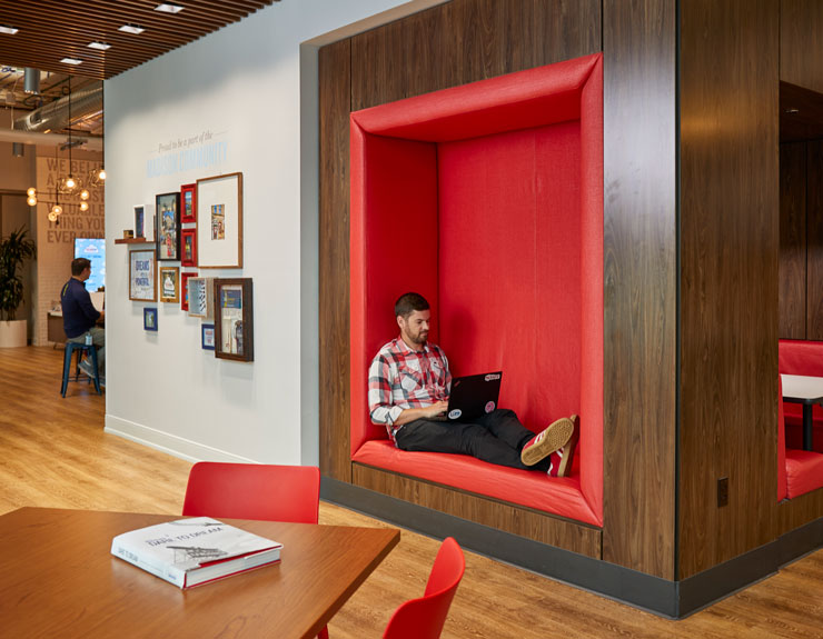 A person sitting in American Family Insurances DreamBank at Spark