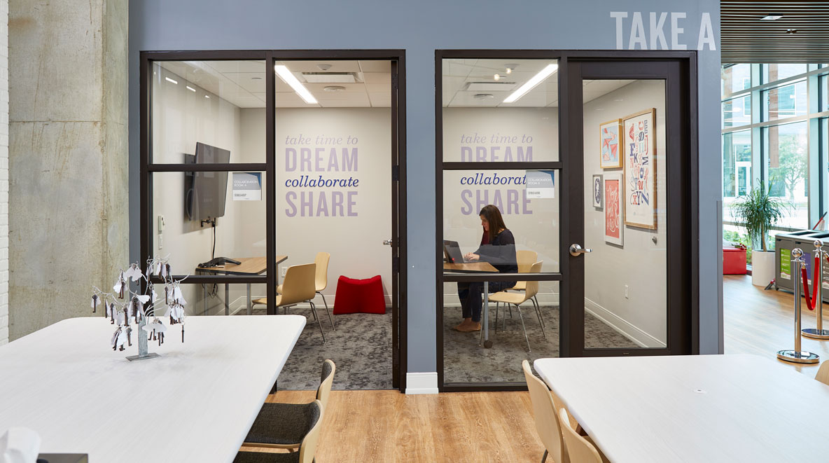 A person working in the Evergreen Space at the Spark DreamBank