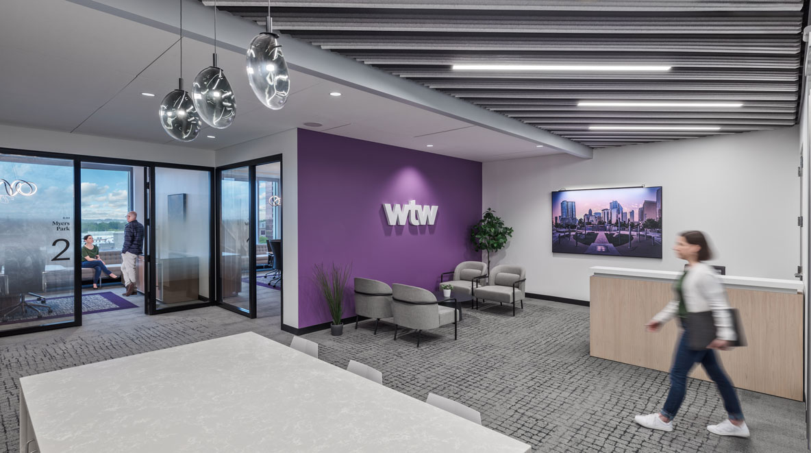 Lobby entrance of WTW's new Charlotte office