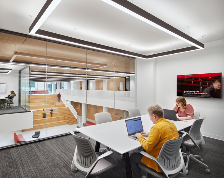 UC students using a study room in the new law building