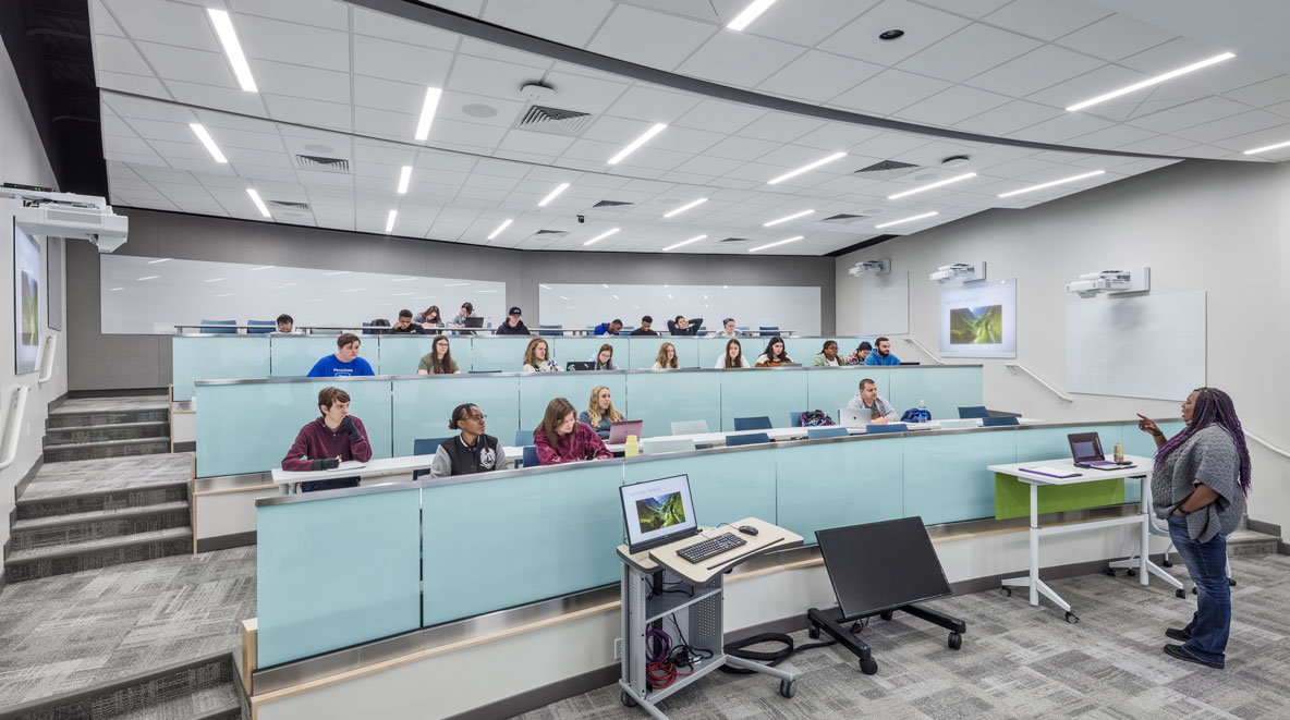 Lecture hall within Penn State Beaver University's new general classroom building.