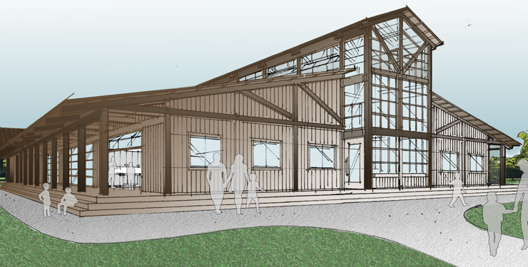 Rendering of skilled trades center at Camp Friedlander