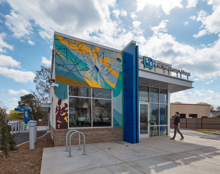Front view of the exterior mural on Fifth Third's charlotte branch