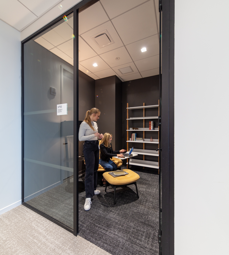 photo looking into the phone room where employees can get work done without distractions