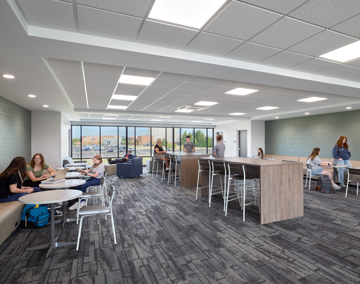 second floor common and study area in the new cedarville residence hall