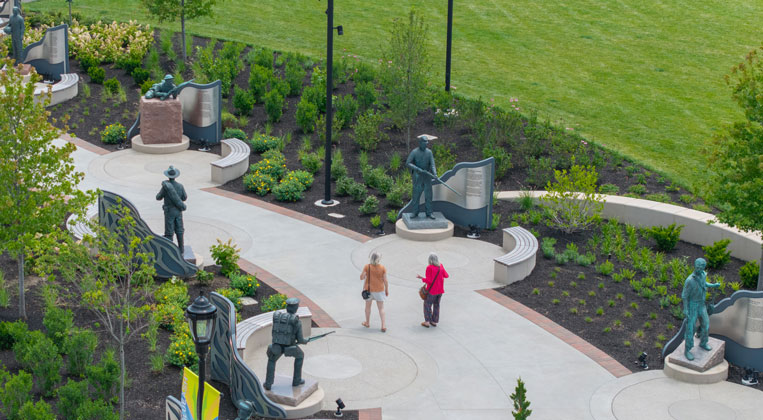 aerial shot of people enjoying the new veteran memorial