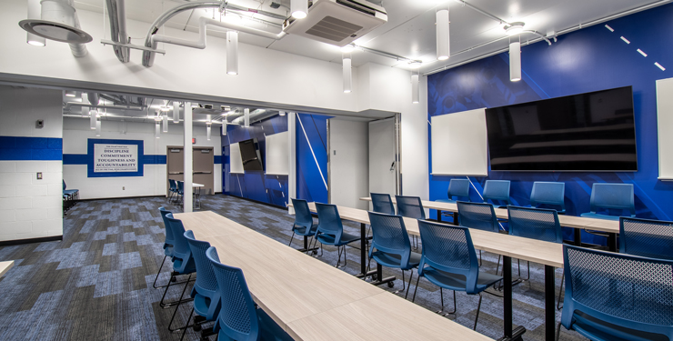 look into st xavier high school's renovated locker room with updated meeting rooms