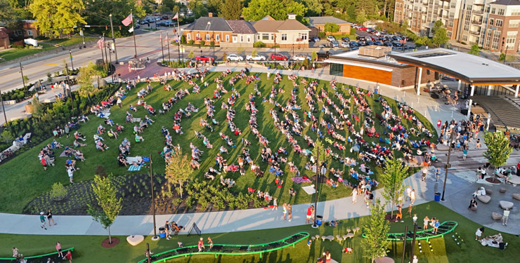 overview photo of the new blue ash towne square in action
