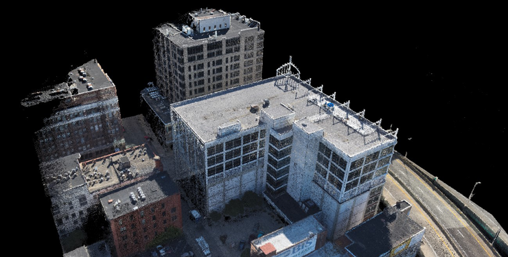 A snapshot of the user interface reveals how exterior and interior data are combined to form a full digital building model. The result is a scalable, shareable tool that helps teams collaborate efficiently, whether working within a single building or across a larger campus.