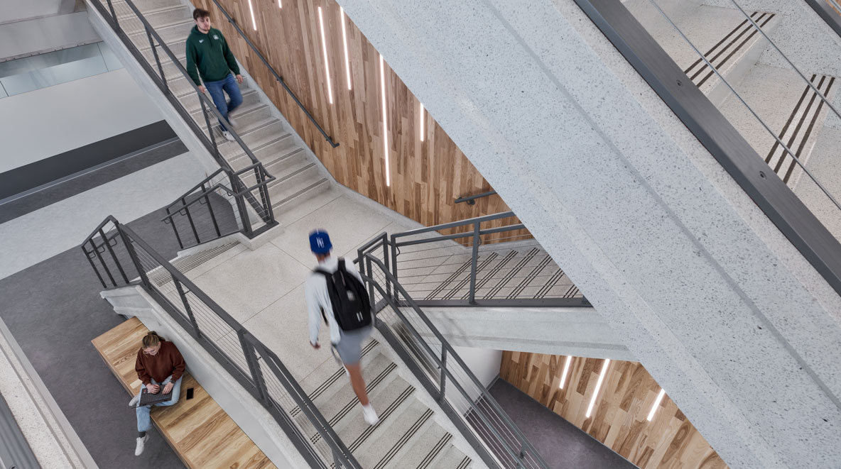 Students walking on stairs