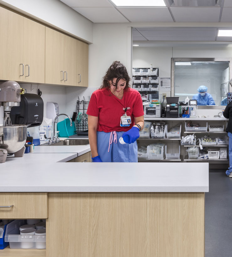 healthcare worker working at station