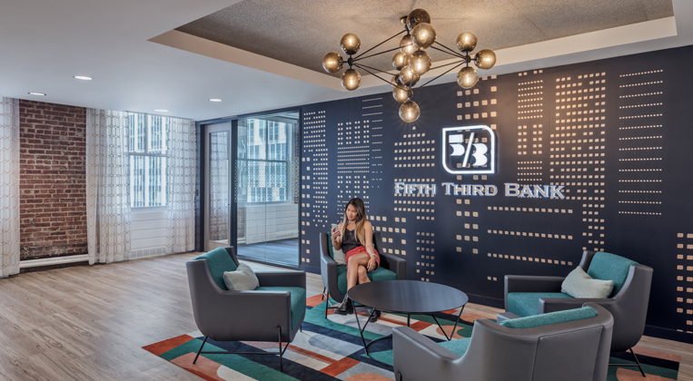 An employee sits at the front of Fifth Third's New York City office