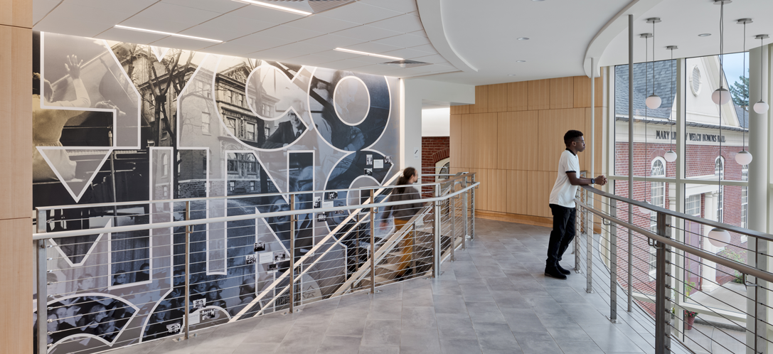 This digitally printed heritage mural in Lycoming College’s Trachte Music Center illustrates the music program’s evolution over 200+ years and deep community connections.