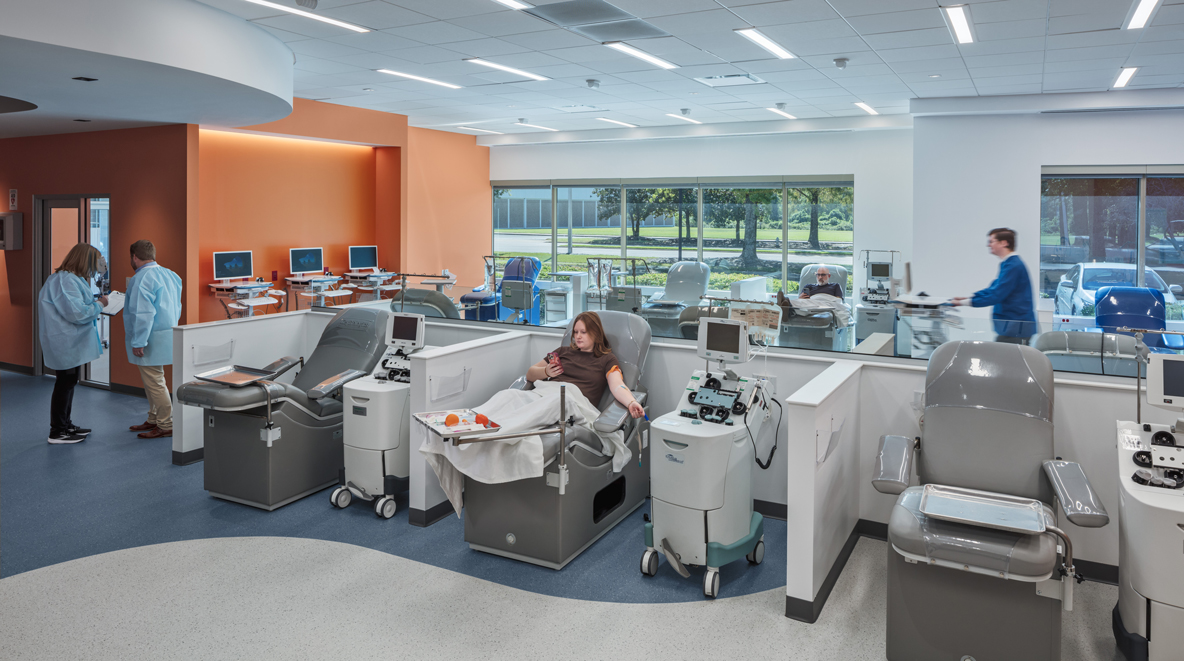 People working in blood testing center
