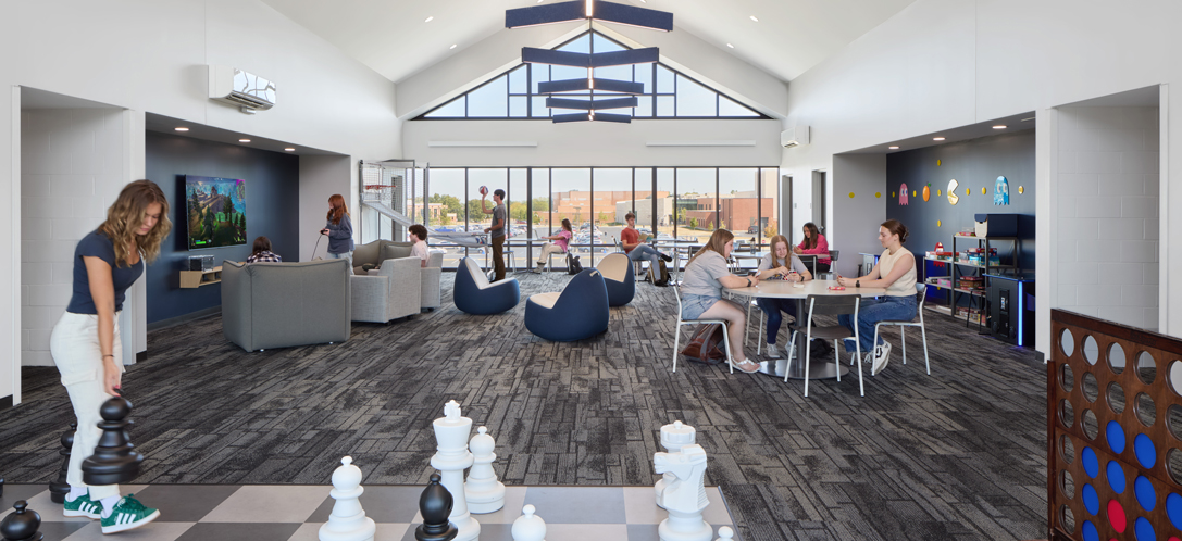 Premier commons spaces the Residence Halls at Cedarville University in Cedarville, Ohio allow visitors to get a sense of the “home away from home” community they will have.