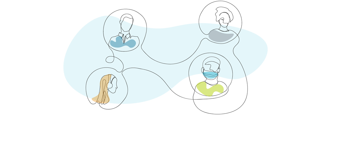 A line drawing shows a network of connected individuals