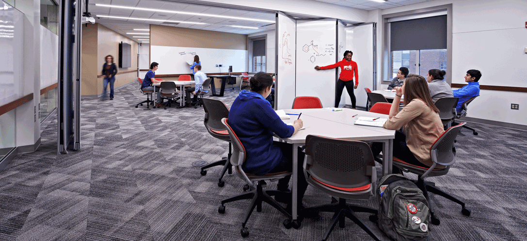 Students gather in the OSU Research Commons to complete a school project