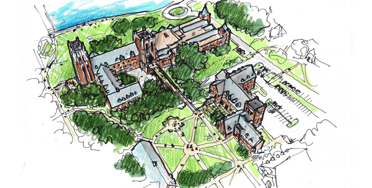 Sketch of a university site plan