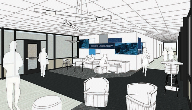 Rendering of a common area at Forker Laboratory