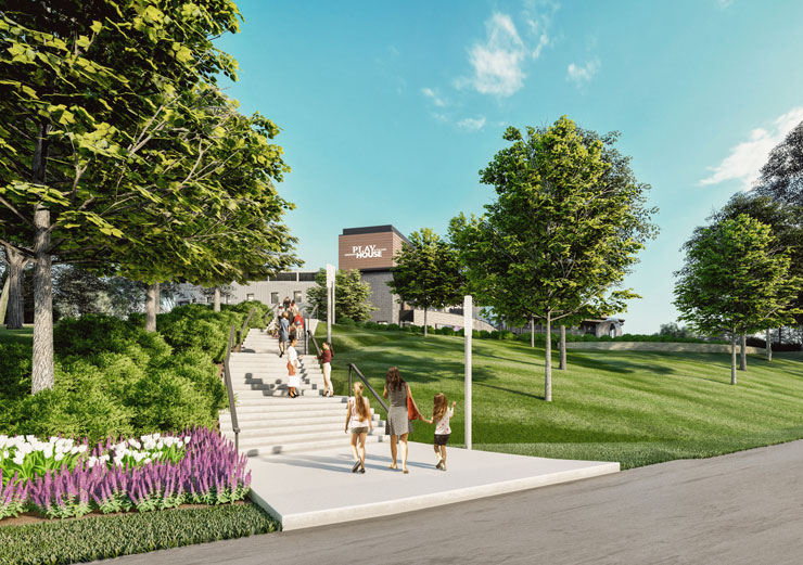 Patrons take the steps up to Playhouse's new entrance