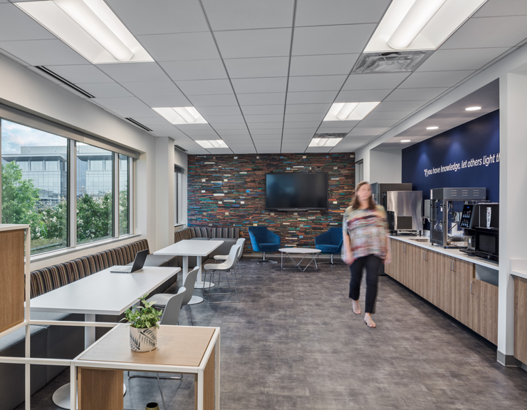 An employee walks out of the break area